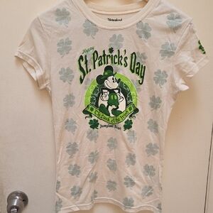 Micky Mouse St. Patrick's Day Shirt - Cream and Green, Sz M